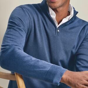 Charles Tyrwhitt Quarter Zip Merino Sweater Men's XL Long Sleeve Blue Pullover